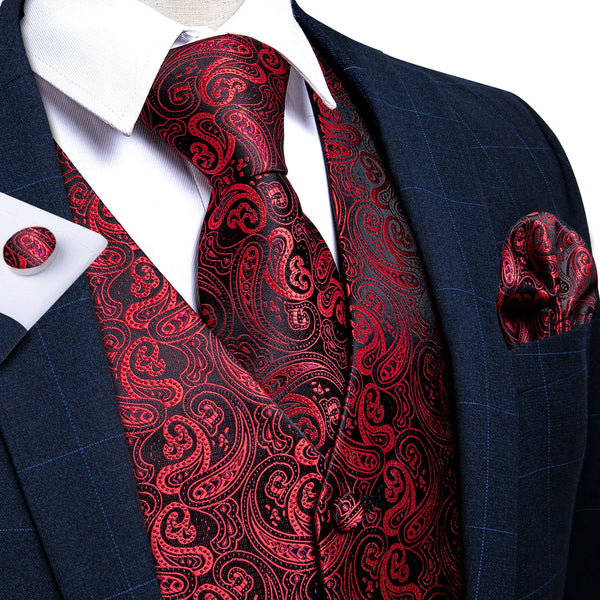 Elegant Silk Men's Dress Vest Set with Necktie, Pocket Square, and Cufflinks for Weddings